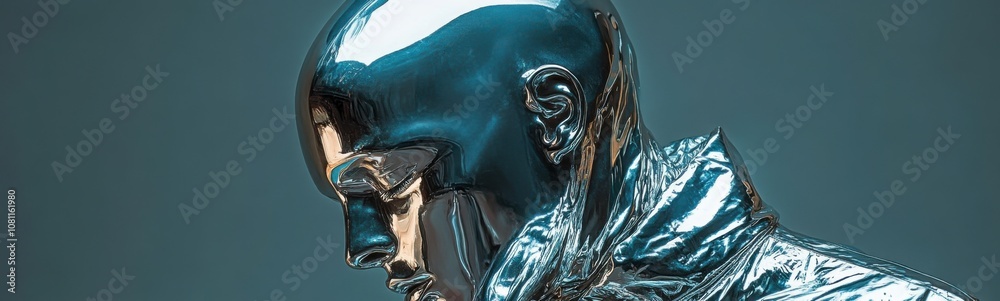 Silver statue of a man, creative portrait Silver statue of a man, creative portrait