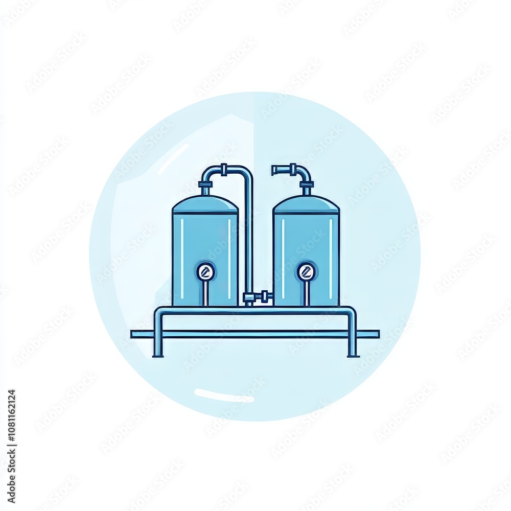 Minimal Icon of Industrial Water Backup Solution on Flat Light Blue and White Background Generative AI Minimal Icon of Industrial Water Backup Solution on Flat Light Blue and White Background Generative AI