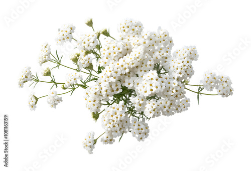 Top view of a yarrow flower isolated on a transparent background