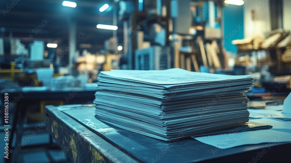 A paper document on a table in a factory setting, ideal for industrial or manufacturing concepts Generative AI A paper document on a table in a factory setting, ideal for industrial or manufacturing concepts Generative AI