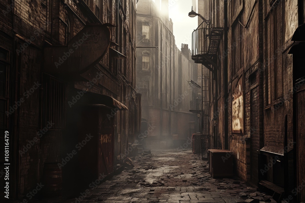 Pre-war industrial alleyway in a city Generative AI Pre-war industrial alleyway in a city Generative AI