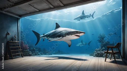 Concept risque danger et perspective avec requin photo