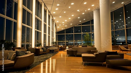 Luxurious Lounge with City Views and Modern Furniture