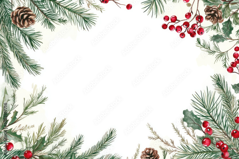 Christmas frame with pine, holly, and berries around a cozy fireplace. Christmas frame with pine, holly, and berries around a cozy fireplace.