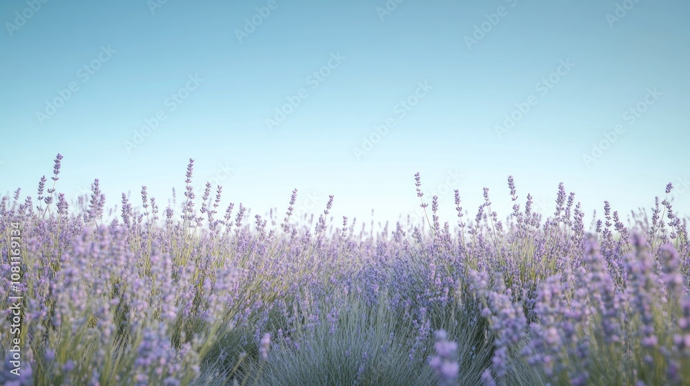 Fototapeta premium Serene Lavender Field Under a Tranquil Sky: A Peaceful Escape in Nature's Embrace