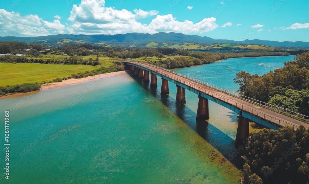 Drone image of bridge over Cudgera Creek at Hastings Point, NSW Drone image of bridge over Cudgera Creek at Hastings Point, NSW