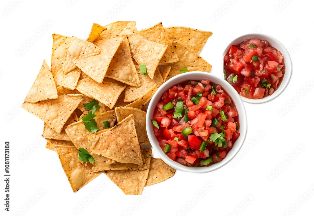 top view of nachos chips and salsa isolated on transparent background top view of nachos chips and salsa isolated on transparent background