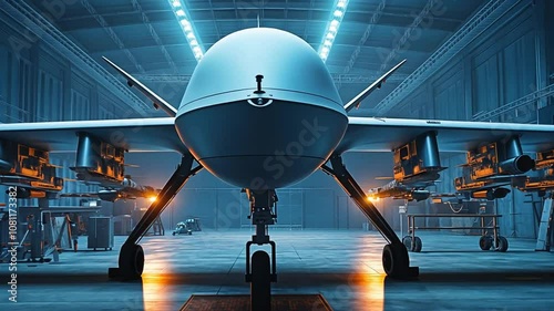 Unmanned Aerial Vehicle (UAV) Drone in a Hangar