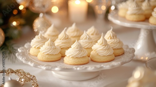 Close-up of Cookies with White Icing on a White Pedestal