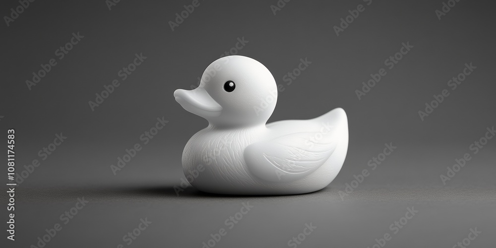 A Close-Up of a Simple White Rubber Duck Resting on a Gray Surface With Soft Lighting, Highlighting Its Smooth Contours and Playful Expression A Close-Up of a Simple White Rubber Duck Resting on a Gray Surface With Soft Lighting, Highlighting Its Smooth Contours and Playful Expression