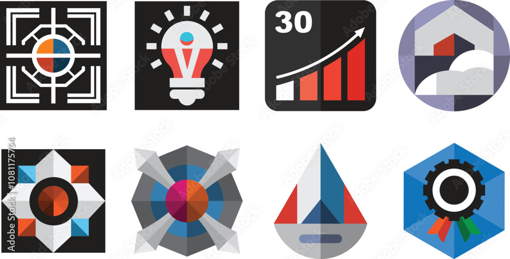 Geometric Modern Business Icon Collection 1 Vector Illustration Geometric Modern Business Icon Collection 1 Vector Illustration