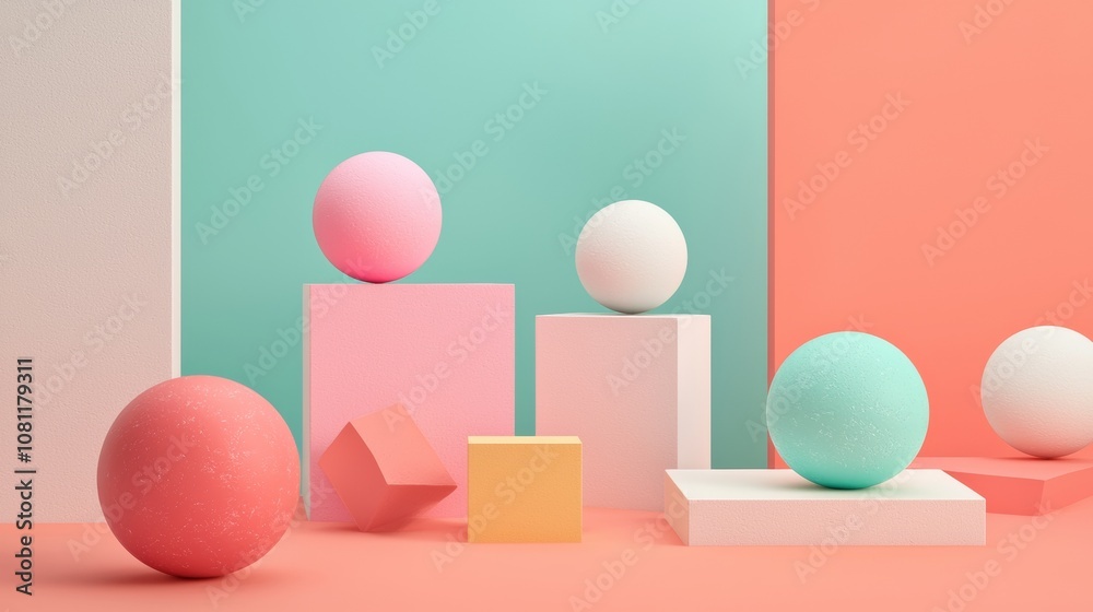 Pastel Geometric Shapes in Minimalist Setting Pastel Geometric Shapes in Minimalist Setting