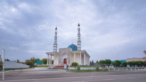 Main mosque with high minarets in Uralsk timelapse hyperlapse. photo