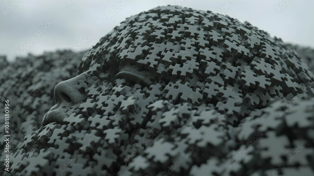 Obraz premium Enigma A Face Buried in Puzzles, jigsaw, jigsaw puzzle, pieces, fragmented, broken