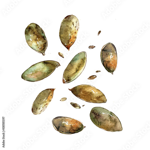 A watercolor of a set of avocado seeds, isolated on a white background. Avocado seeds vector.