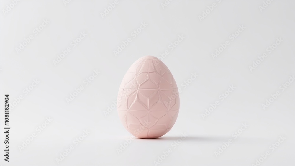 A delicately crafted pink egg showcases intricate patterns, standing alone against a clean backdrop A delicately crafted pink egg showcases intricate patterns, standing alone against a clean backdrop