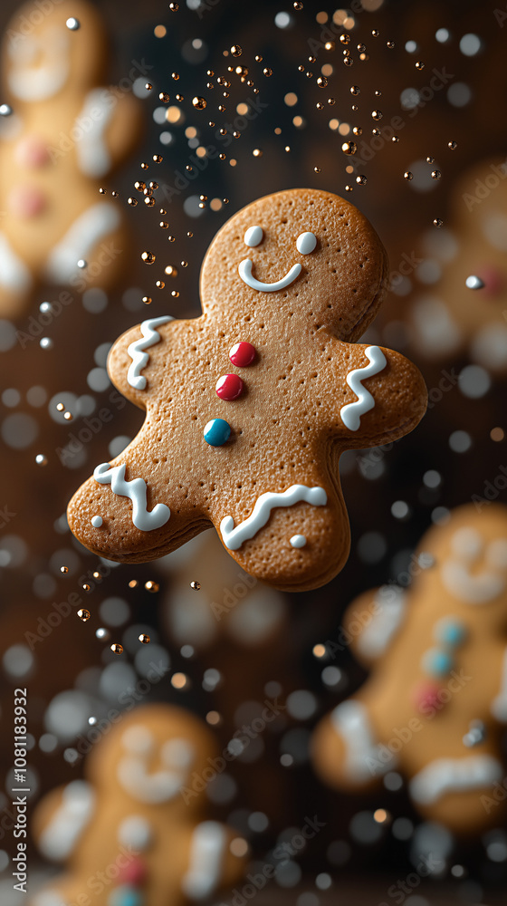 A close up of a gingerbread man cookie with a smile on his face A close up of a gingerbread man cookie with a smile on his face