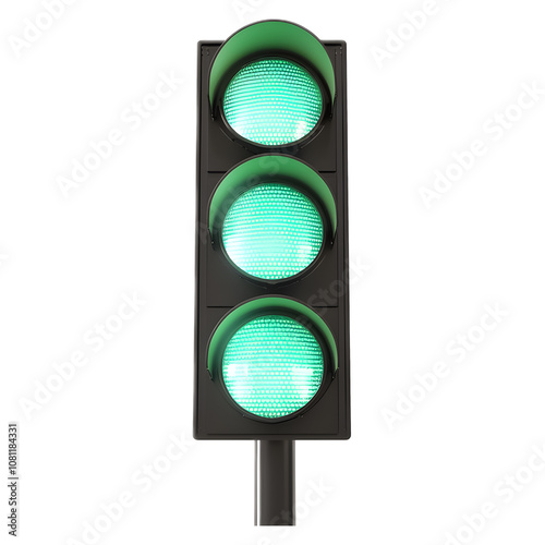 A traffic lamp with a green light, isolated on a white background