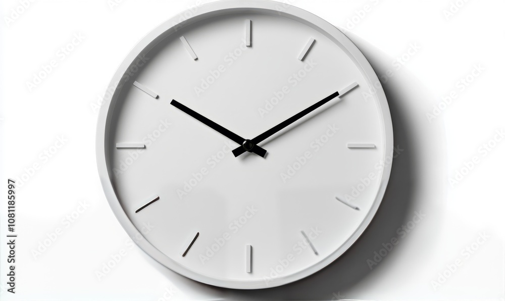 Minimalist white wall clock with clean lines and no numbers on white background Minimalist white wall clock with clean lines and no numbers on white background