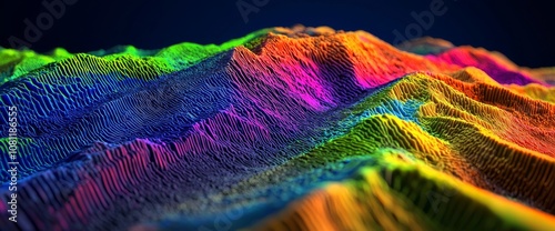 The concept of an erosion - View from an aerial perspective of a vast mountainous landscape - Developed a two-dimensional model of a mountainous terrain with hypsometric coloration and levels photo