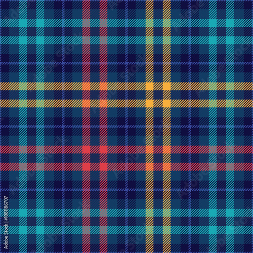 Plaid seamless pattern. Check blue color. Repeating tartan checks design. Repeated scottish fall flannel. Madras fabric print. Geometric wool lattice. Repeat abstract ekose unisex. Vector illustration