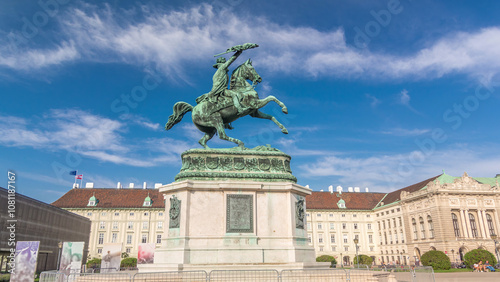 Canvas Print Statue rider Erzherzog Karl on horseback with flag in hand timelapse hyperlapse