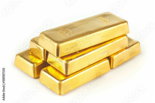 Pile of gold bars. Gleaming stack of gold bars isolated on white background