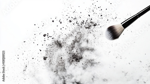 Dynamic makeup brush close-up: artistic cosmetic powder movement