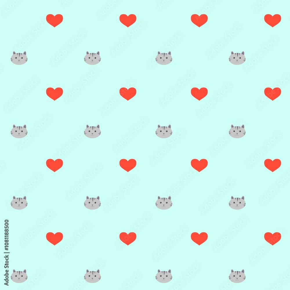 Valentines day pattern seamless with cats and hearts Valentines day pattern seamless with cats and hearts