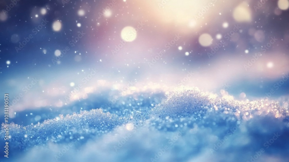 Close-up of Sparkling Snow with a Blurred Light Background Close-up of Sparkling Snow with a Blurred Light Background