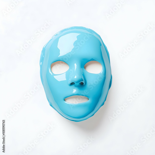 Light Blue Facial Mask on White Background, face mask, beauty mask, skincare, cosmetic mask, beauty treatment