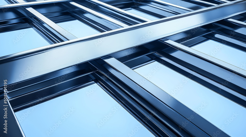 Metal intersecting beams creating geometric pattern. Abstract background. Metal bridge structures. Steel use for bridge construction. Metal intersecting beams creating geometric pattern. Abstract background. Metal bridge structures. Steel use for bridge construction.