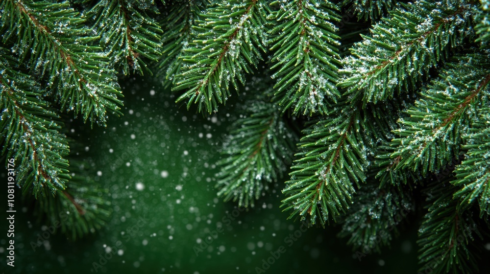 Winter Wonderland: A serene close-up of snow-dusted pine branches against a deep green background, evoking the magic and beauty of a winter wonderland. Winter Wonderland: A serene close-up of snow-dusted pine branches against a deep green background, evoking the magic and beauty of a winter wonderland.