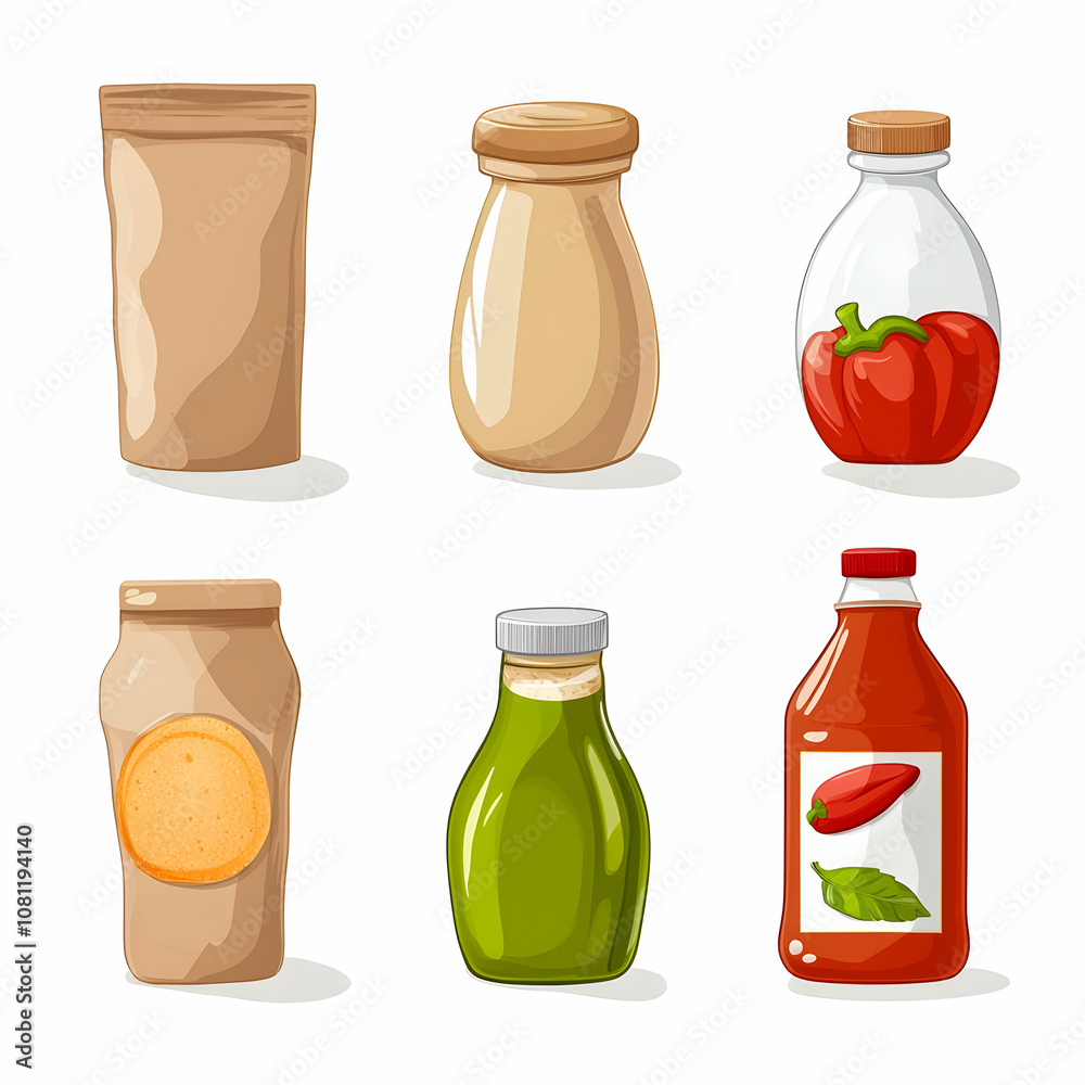 Set of Various Food Packaging and Bottles, jars, pouch, bag, kraft paper, glass bottle Set of Various Food Packaging and Bottles, jars, pouch, bag, kraft paper, glass bottle