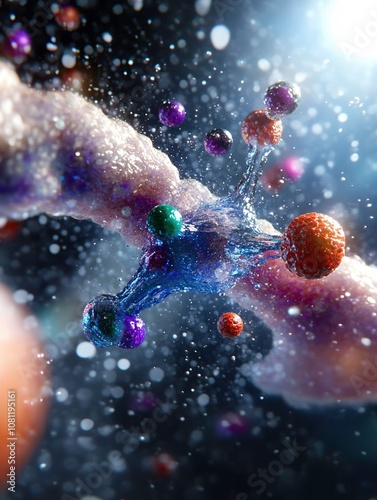 Molecular structure illustration depicting drug receptor interaction, showcasing vibrant colors and intricate details. This high fidelity image captures essence of biochemical processes