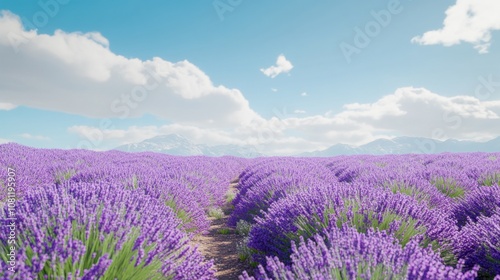 Serene Lavender Field Under a Sunny Sky