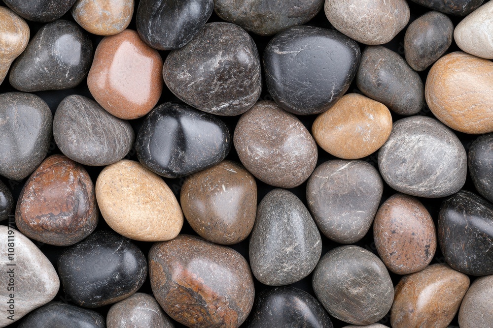Smooth river rocks in various shades of gray and brown Smooth river rocks in various shades of gray and brown