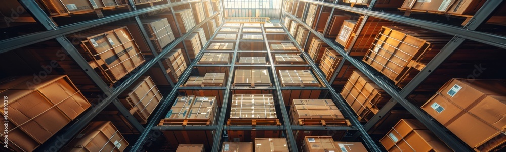 Fototapeta premium Tall building with lots of boxes on it, commercial storage