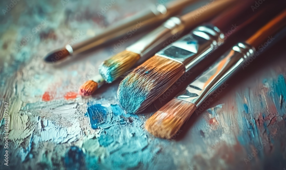 Obraz premium Paints and brushes for an artist