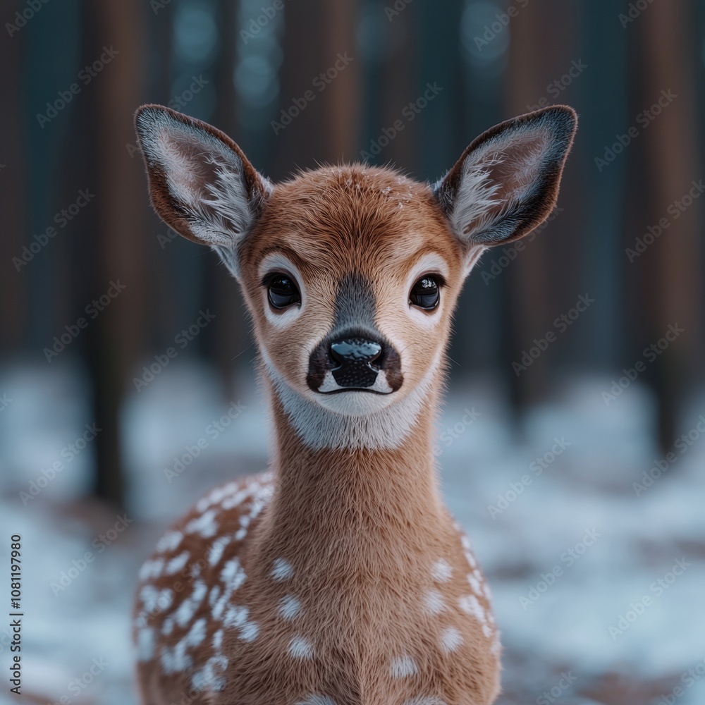 Curious deer in the winter forest Curious deer in the winter forest