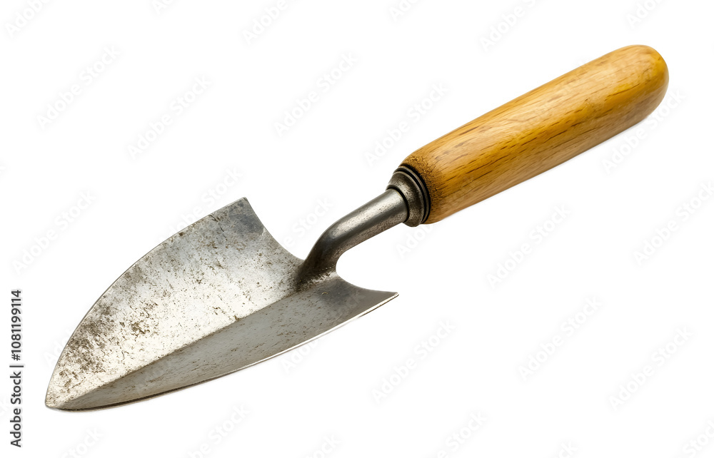 Trowel with wooden handle on a transparent background. isolated background. Trowel with wooden handle on a transparent background. isolated background.
