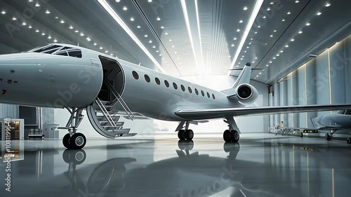 Private Jet Parked in a Modern Hangar