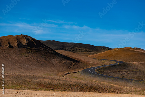 S curved road in ring road in north Iceland