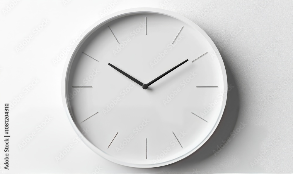 Minimalist white wall clock with clean lines and no numbers on white background Minimalist white wall clock with clean lines and no numbers on white background