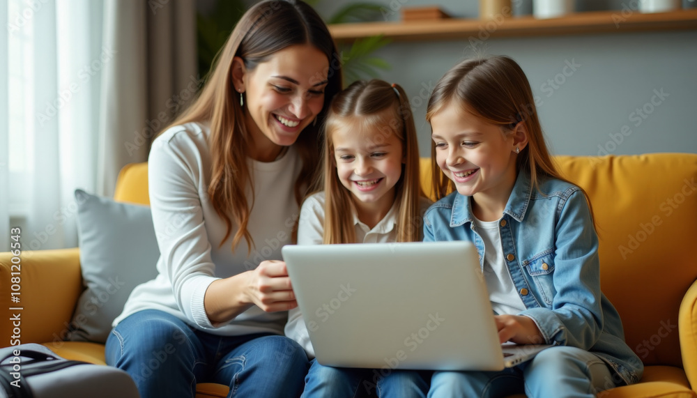Family enjoying quality time together with a laptop Family enjoying quality time together with a laptop