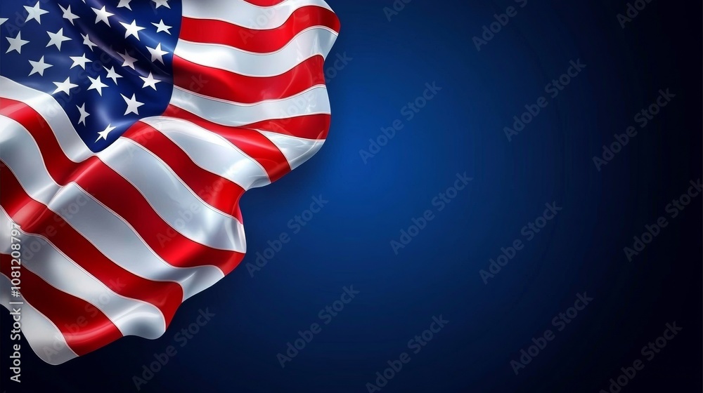 Obraz premium illustration of united states flag on blue background and copy space