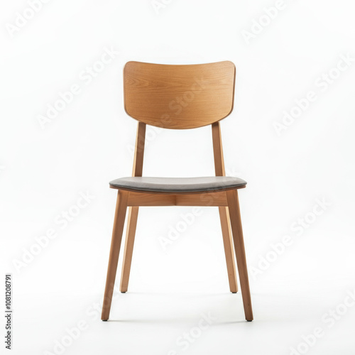 Minimalist wooden chair with cushioned seat on white background