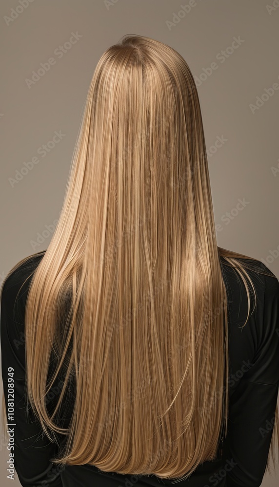 Naklejka premium Rear view of a beautiful brunette woman with long straight hair on isolated background, copy space