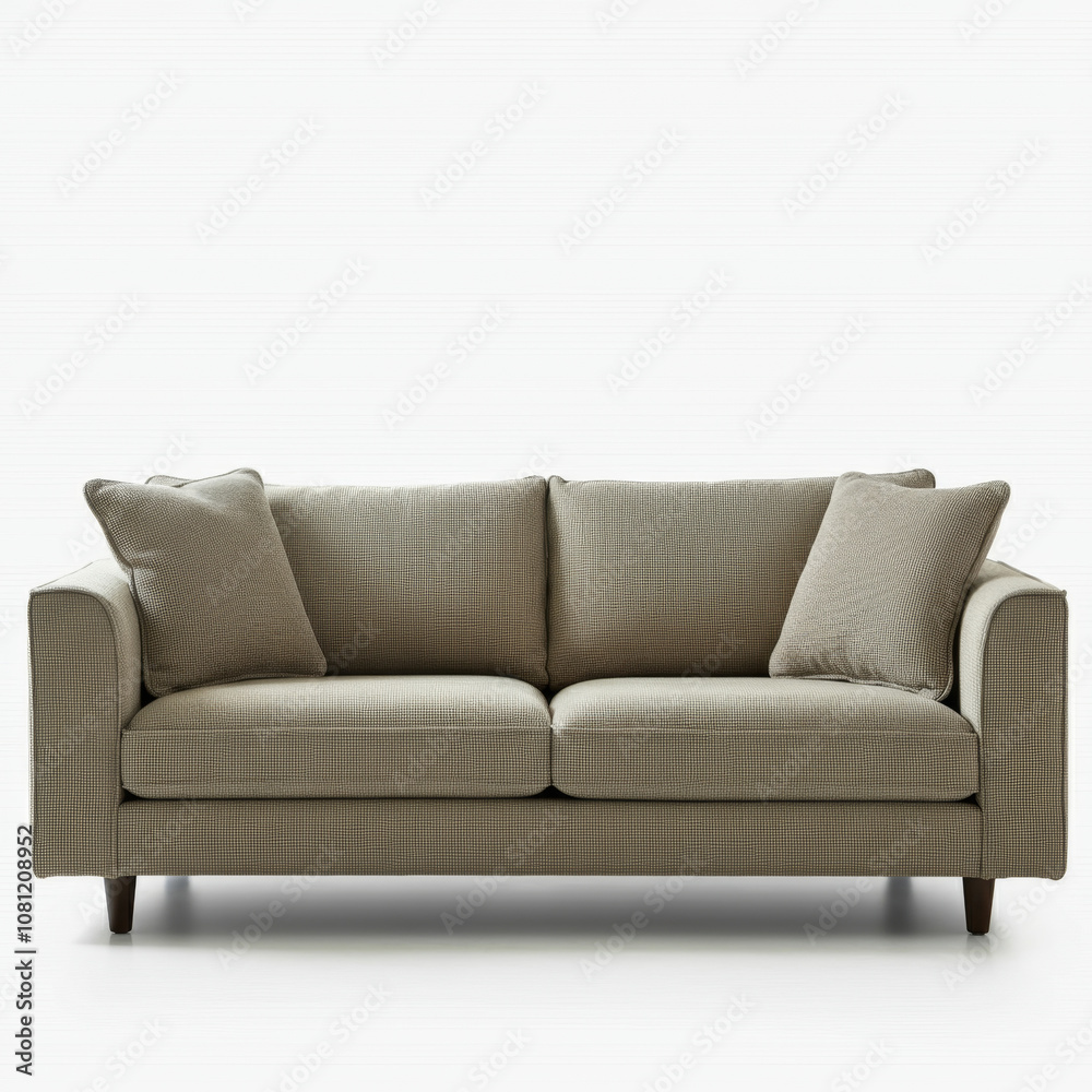 Modern minimalist beige sofa with cushions on light background Modern minimalist beige sofa with cushions on light background