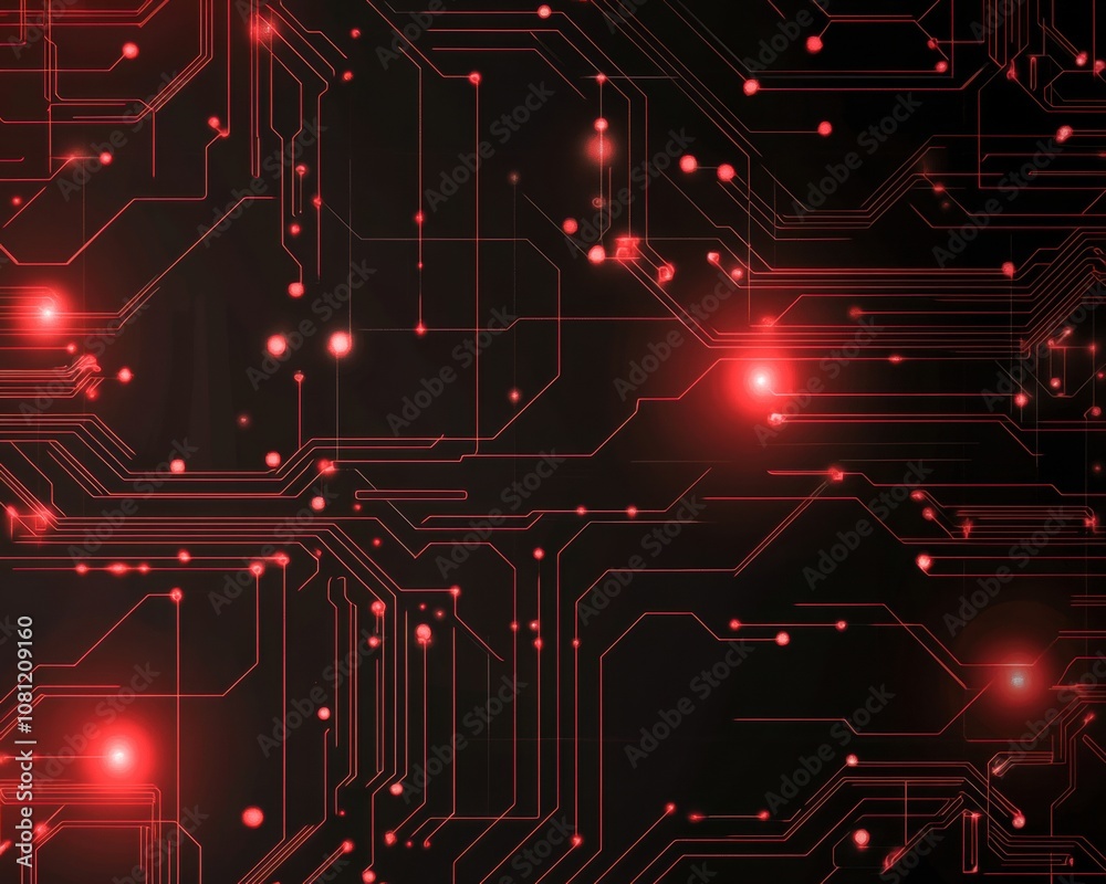 Obraz premium Red and black cybernetic backdrop featuring intricate circuit patterns. Generative AI